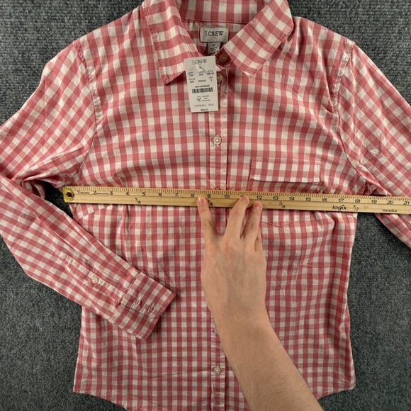 NWT J Crew Women Pink Check Button Up Shirt Long Sleeve Small Cotton Blend Adult - Picture 5 of 14